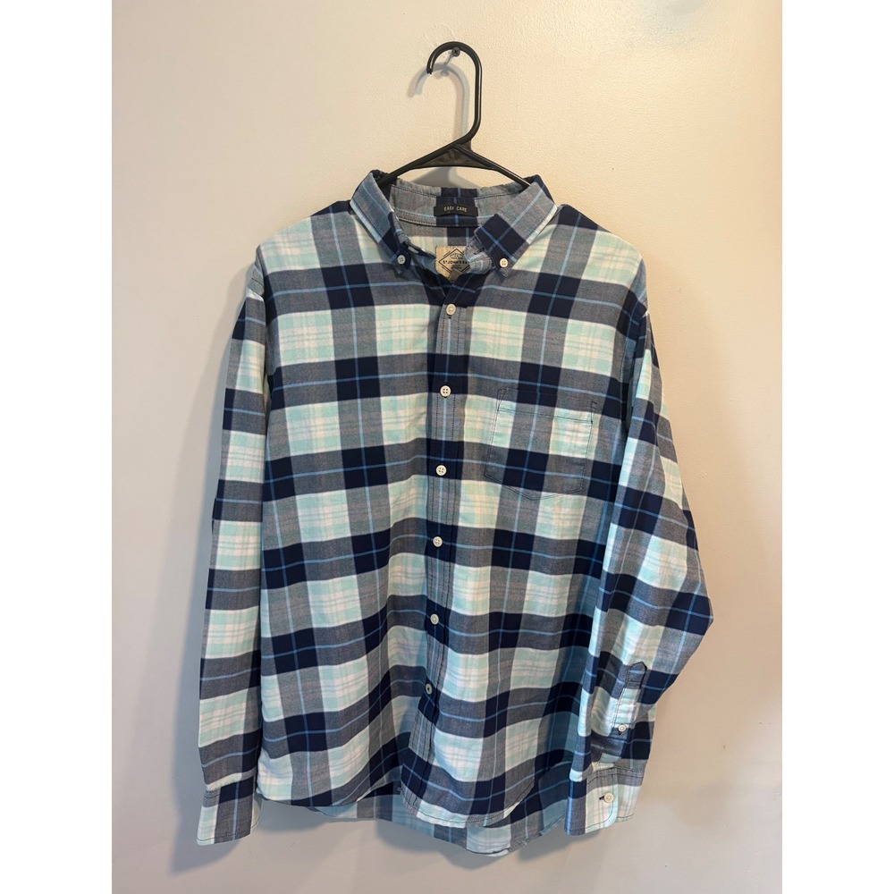 St Johns Bay Mens Blue Teal Plaid Easy Care Button Down Shirt Medium 604